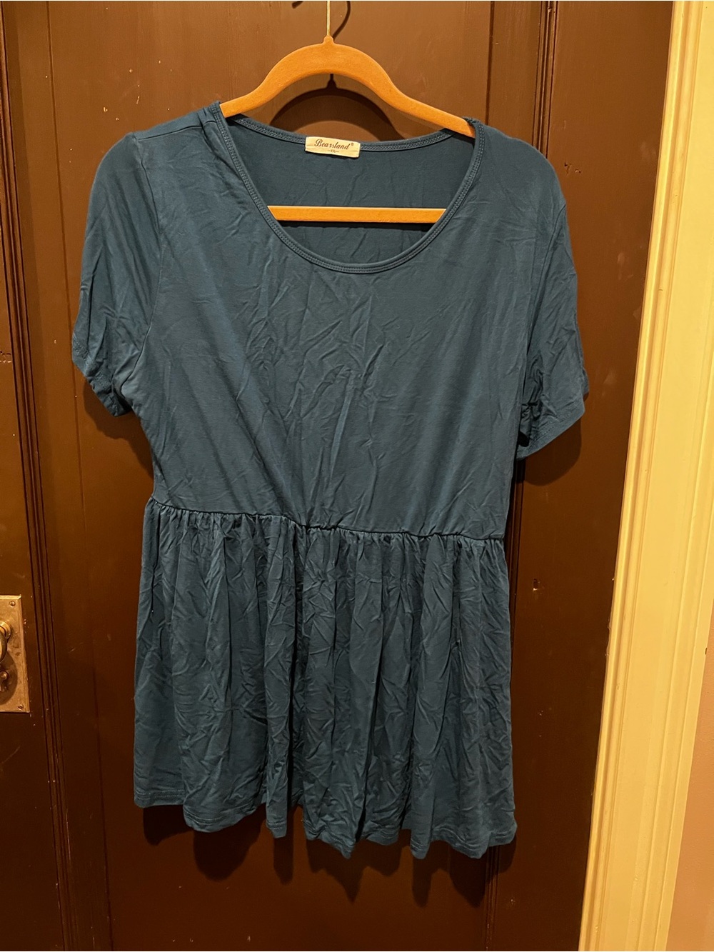 Blue Scoop Neck Empire Waist Short-Sleeve Top